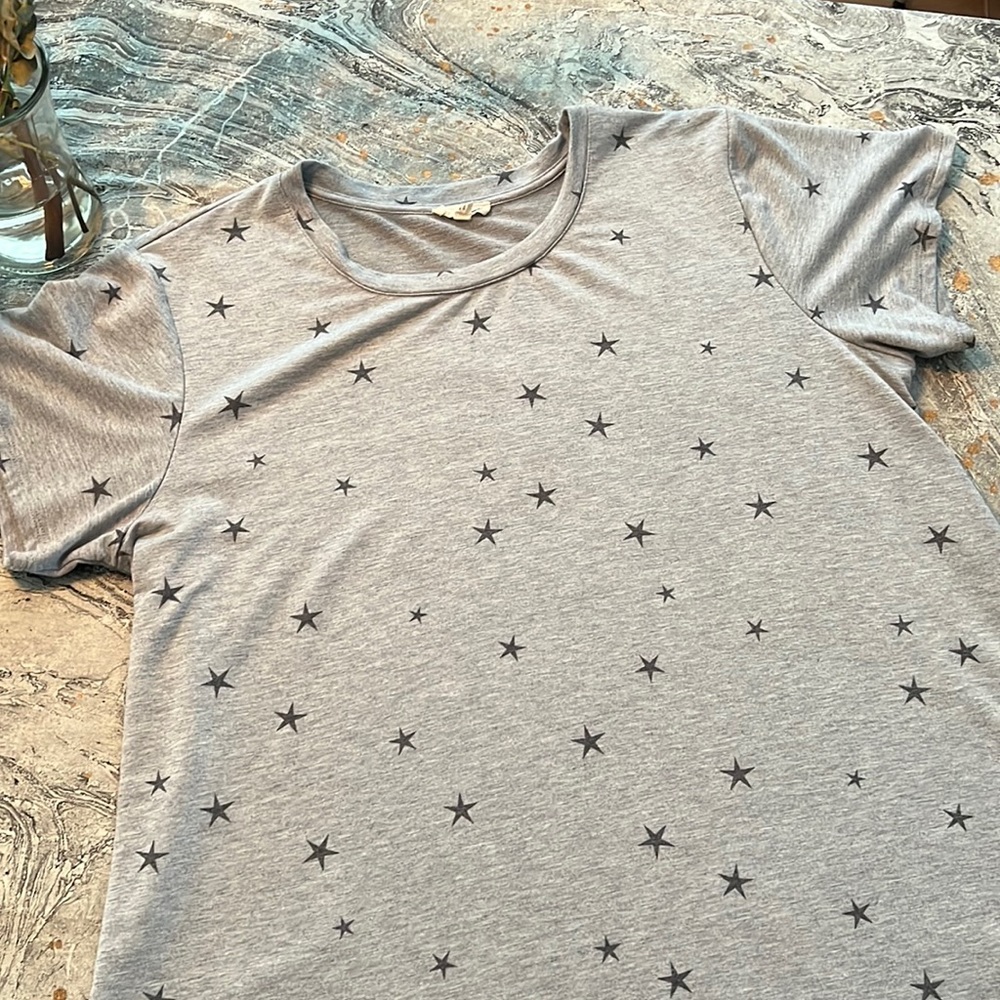 Jane and Delaney size 1X black and gray shirt with stars.